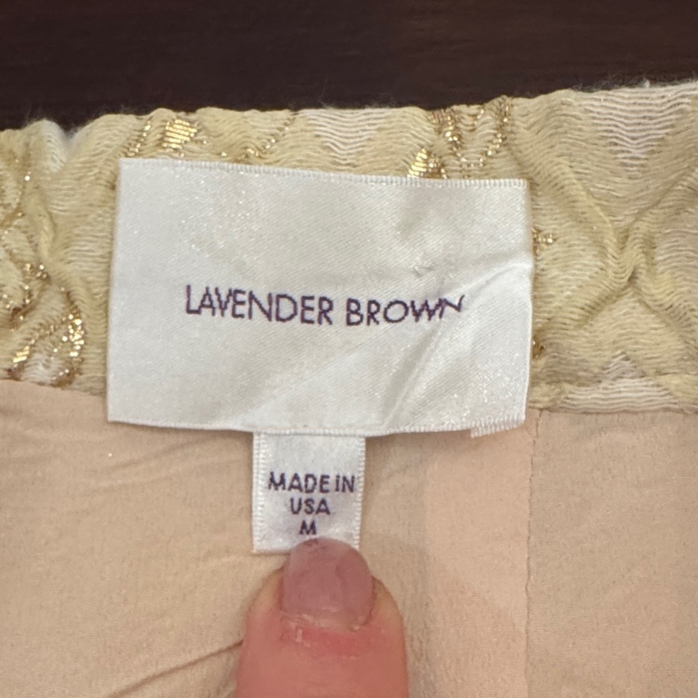 Lavender Brown Medium Cream & Gold Threading Accented Women's Top and Shorts Set - Picture 11 of 12